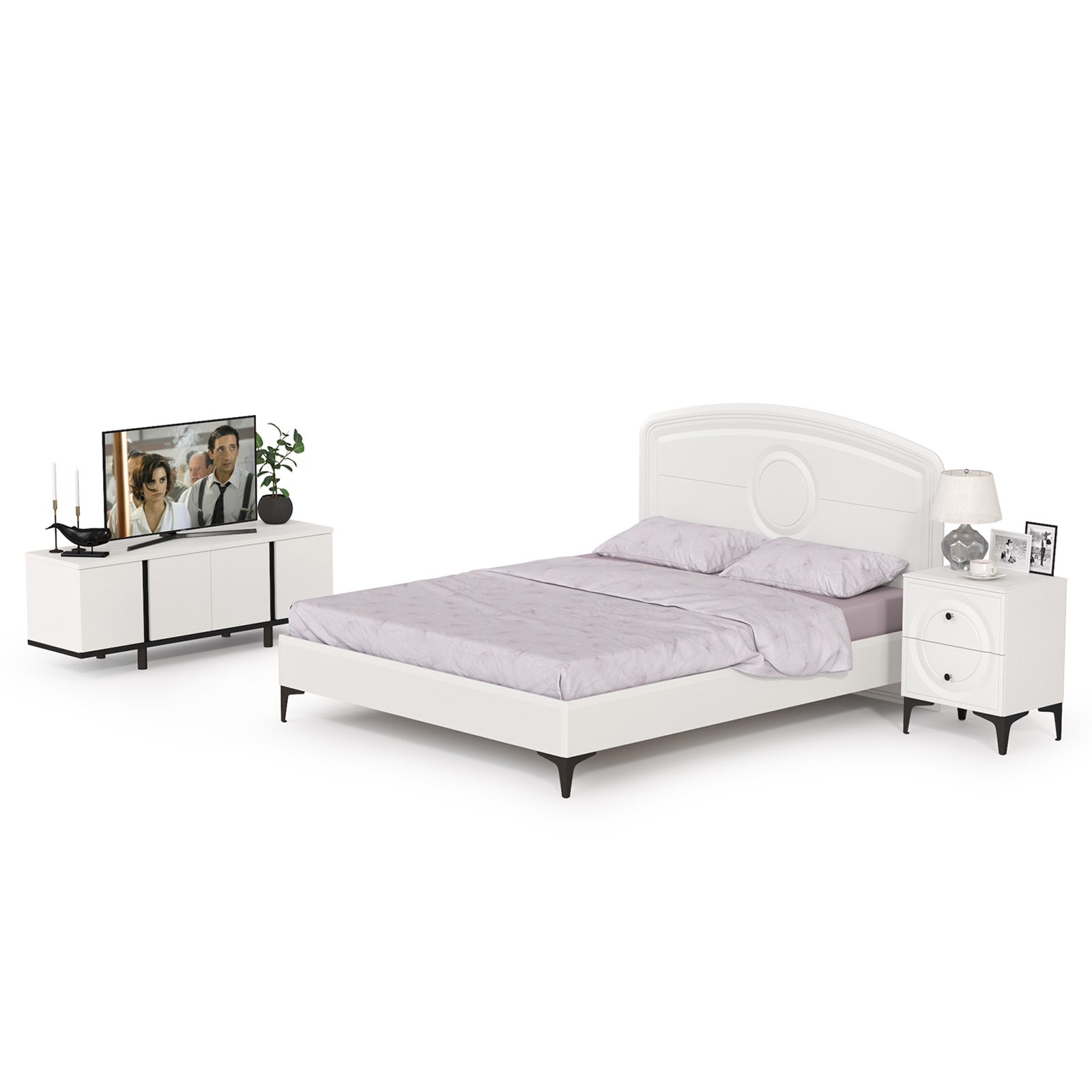 Комплект мебели в спальню Mobi Валенсия № 11 белый шагрень/чёрный, сп.м. 1600х2000 мм, № 11 
Комплект мебели в спальню Mobi Валенсия № 11 белый шагрень/чёрный, сп.м. 1600х2000 мм, № 11