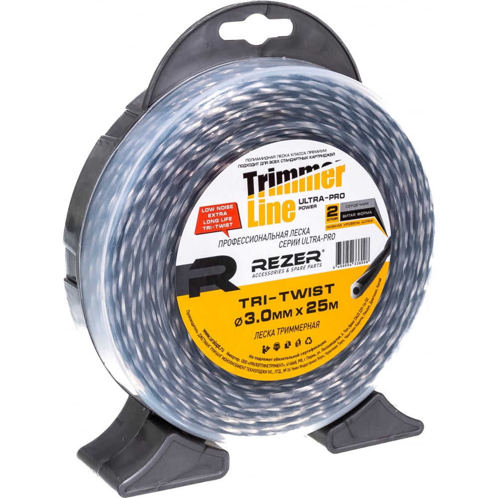 Леска для триммера витая треугольник 3 мм Rezer Tri-twist 15569618 25 м, Серый, TRI-TWIST
Леска для триммера витая треугольник 3 мм Rezer Tri-twist 15569618 25 м, Серый, TRI-TWIST