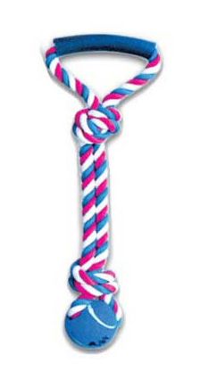 фото Грейфер для собак triol веревка с ручкой, 2 узла и мяч, разноцветный, 50 см