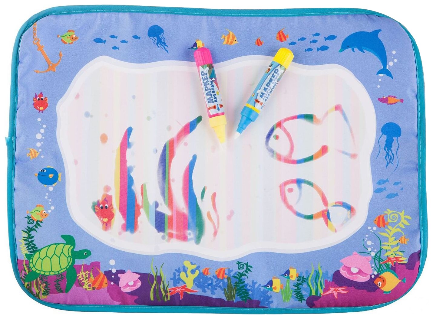 фото Коврик-водная многоразовая раскраска bondibon, море, 2 ручки в наборе, 39х29 см.