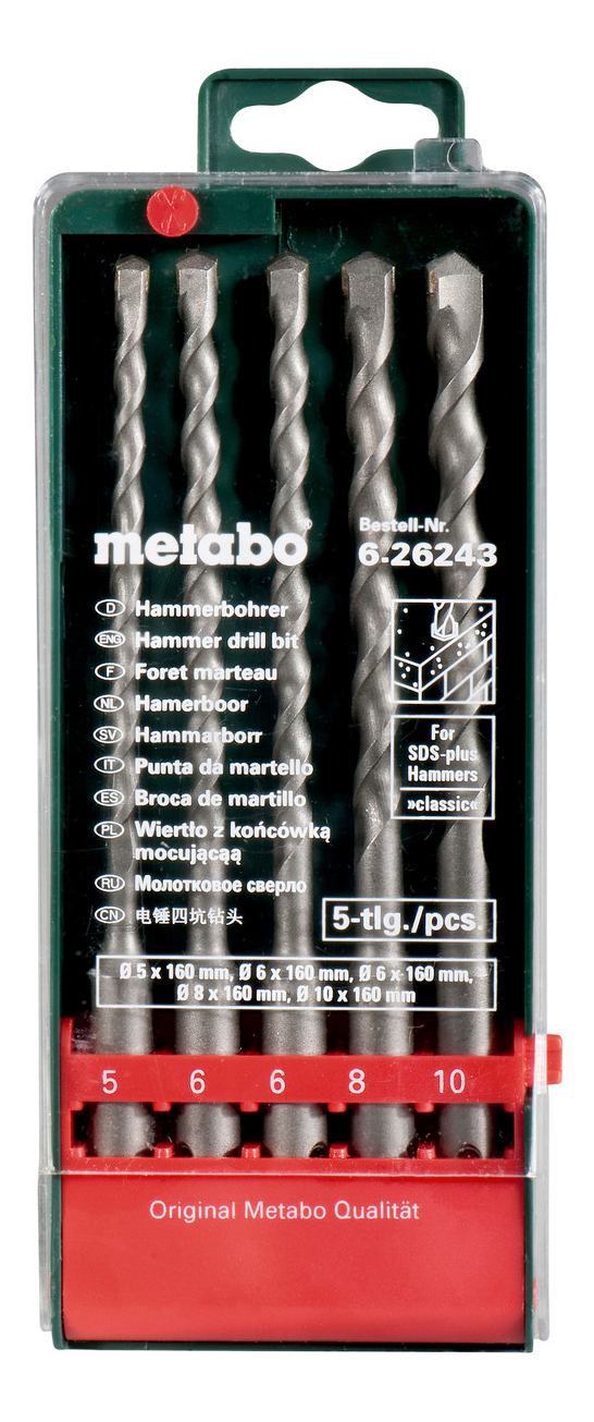 Бур SDS+ для перфоратора metabo 626243000, набор 5 буров SDS-plus classiс,разм. 5,6,6,8,10 мм
Бур SDS+ для перфоратора metabo 626243000, набор 5 буров SDS-plus classiс,разм. 5,6,6,8,10 мм