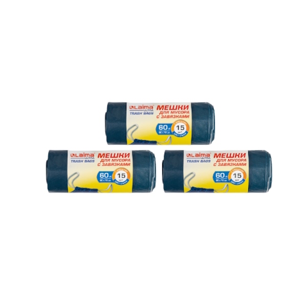 Пакеты для мусора 60л Лайма Ultra (60х70см, синие, усиленные) ПСД, 15шт, 3 уп (607696), Голубой
Пакеты для мусора 60л Лайма Ultra (60х70см, синие, усиленные) ПСД, 15шт, 3 уп (607696), Голубой