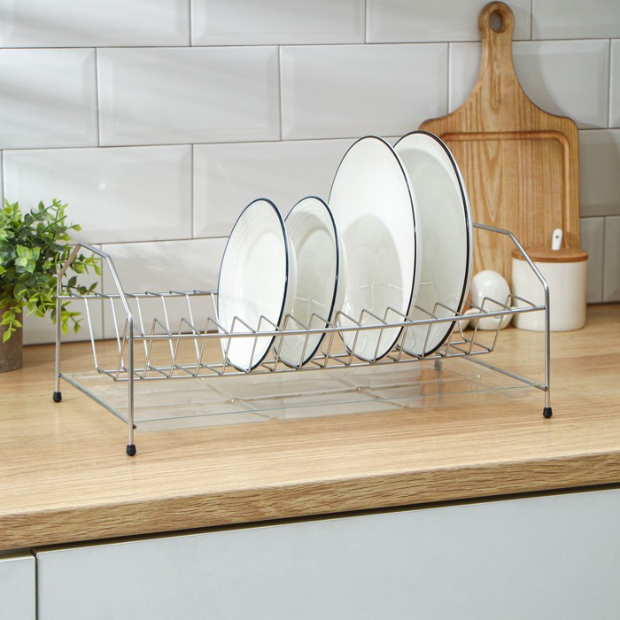 фото Сушилка для посуды с поддоном «мини», 37×22×15 см, нержавеющая сталь лесниково
