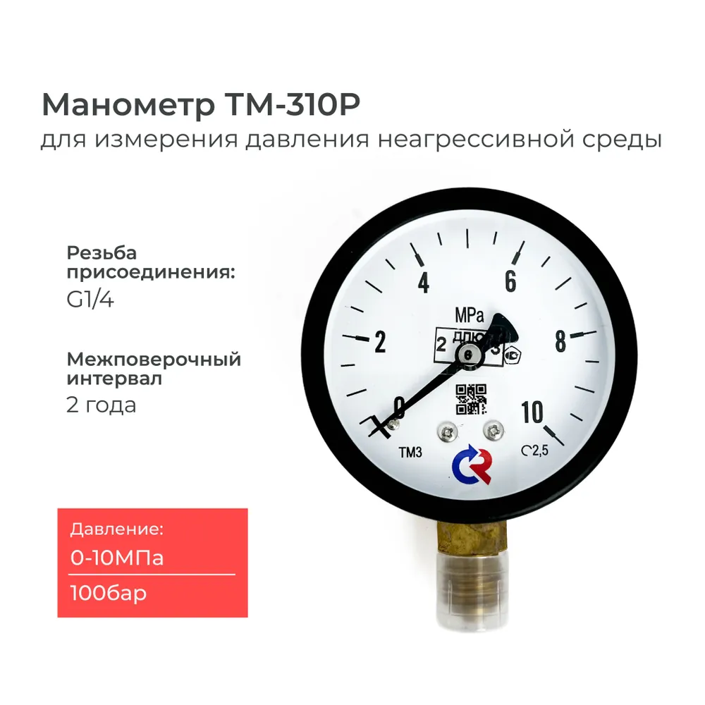 Манометр для измерения давления РОСМА ТМ-310P 0-10 МПа (100 бар) G1/4, ТМ-310
Манометр для измерения давления РОСМА ТМ-310P 0-10 МПа (100 бар) G1/4, ТМ-310