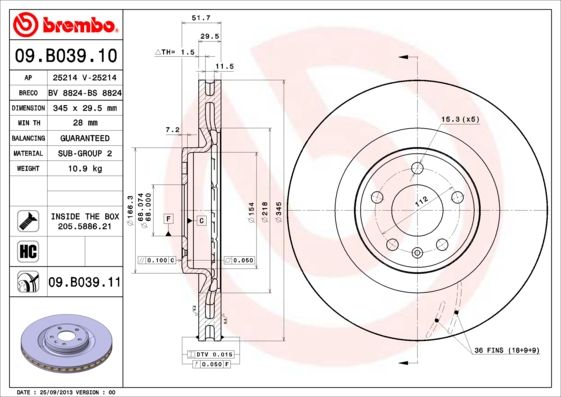 фото Тормозной диск brembo 09.b039.10