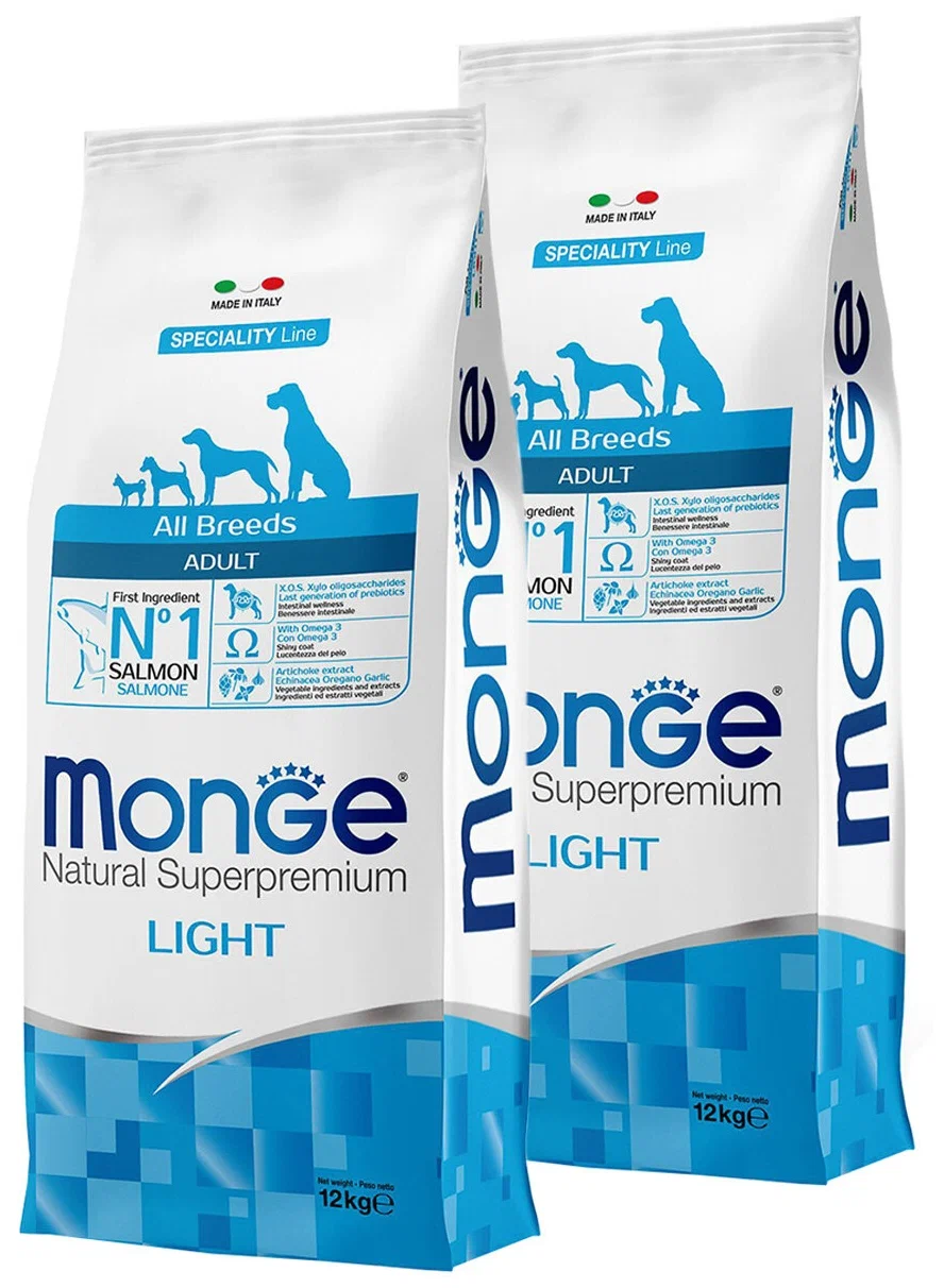 Сухой корм для собак Monge Speciality диетический с лососем и рисом, 2 шт по 12 кг, MONGE SPECIALITY DOG LIGHT SALMON диетический для взрослых собак всех пород с лососем и рисом (12 + 12 кг) 
Сухой корм для собак Monge Speciality диетический с лососем и рисом, 2 шт по 12 кг, MONGE SPECIALITY DOG LIGHT SALMON диетический для взрослых собак всех пород с лососем и рисом (12 + 12 кг)