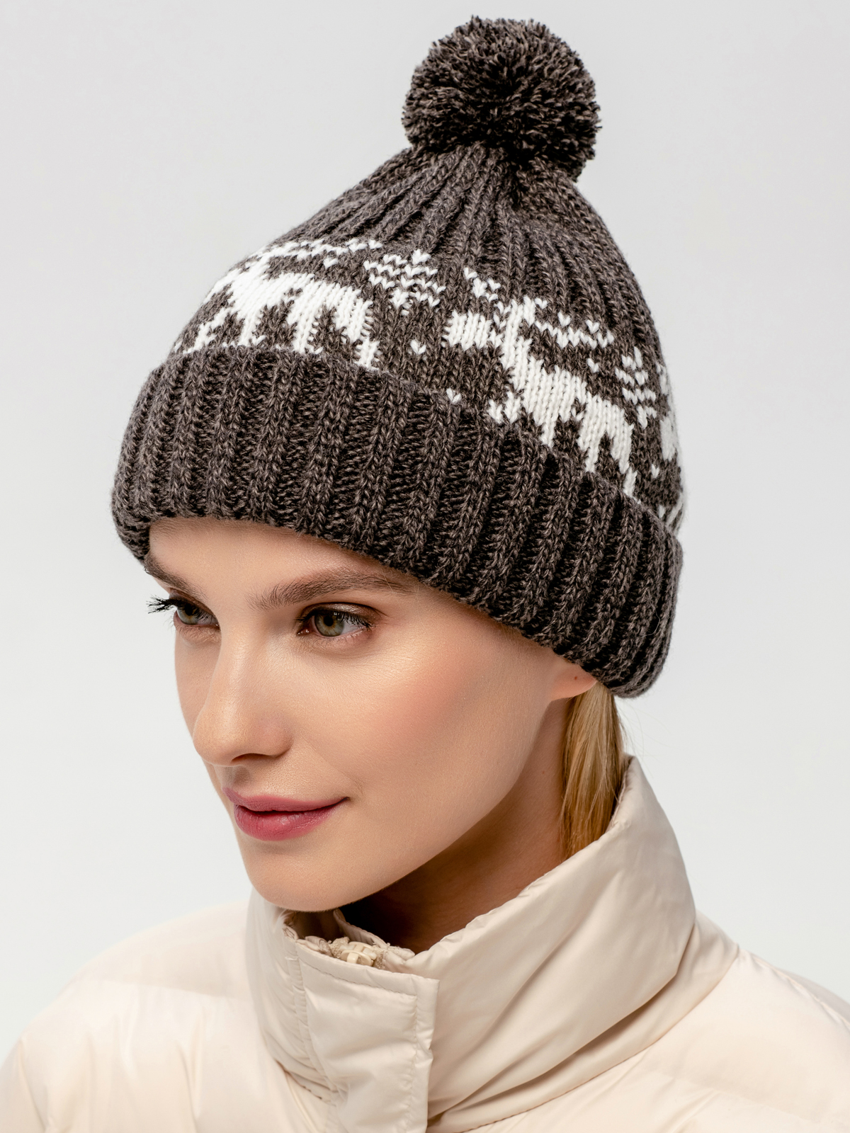 фото Шапка бини унисекс scandica moose коричневая, one size