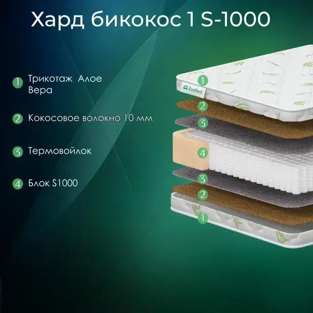 Матрас Everest Хард Бикокос 10 S1000 пружинный 80 х 195 см, Белый, Хард Бикокос 10 S1000
Матрас Everest Хард Бикокос 10 S1000 пружинный 80 х 195 см, Белый, Хард Бикокос 10 S1000