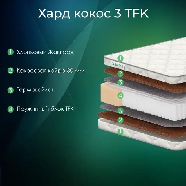 Матрас Everest Хард Кокос 30 TFK пружинный 160 х 195 см, Белый, Хард Кокос 30 TFK
Матрас Everest Хард Кокос 30 TFK пружинный 160 х 195 см, Белый, Хард Кокос 30 TFK