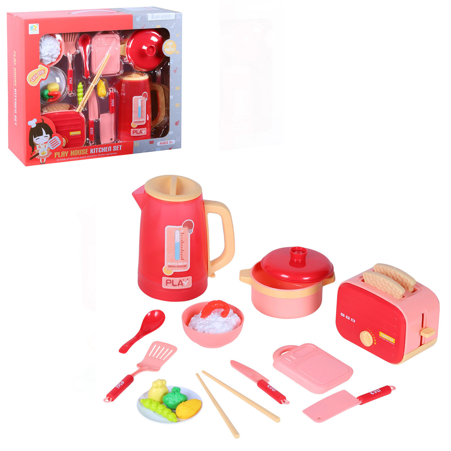 фото Игровой набор wei yuan toys чайник, тостер, посуда, еда, свет, звук, jb0209265