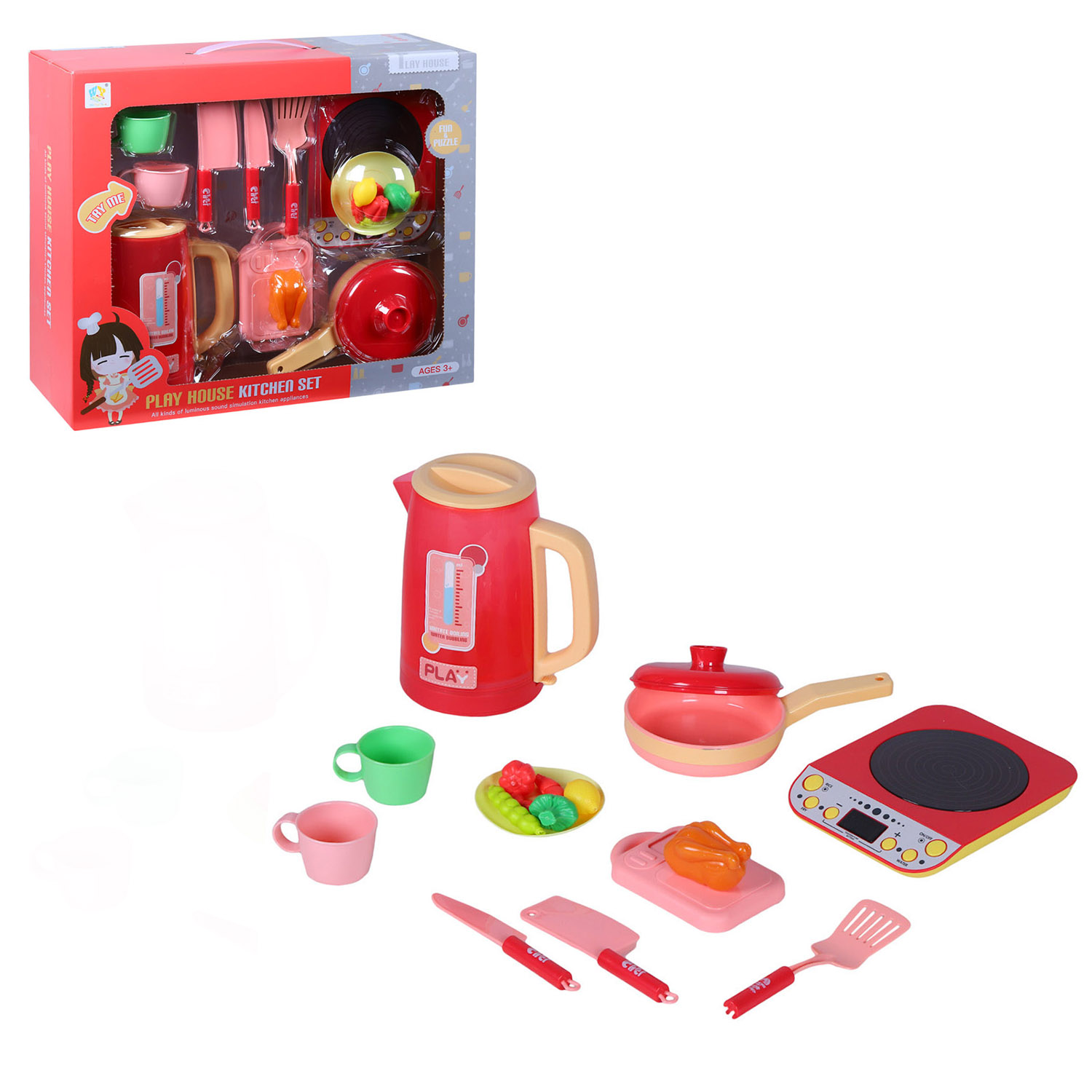 фото Игровой набор wei yuan toys чайник, плита, посуда, еда, свет, звук, jb0209226