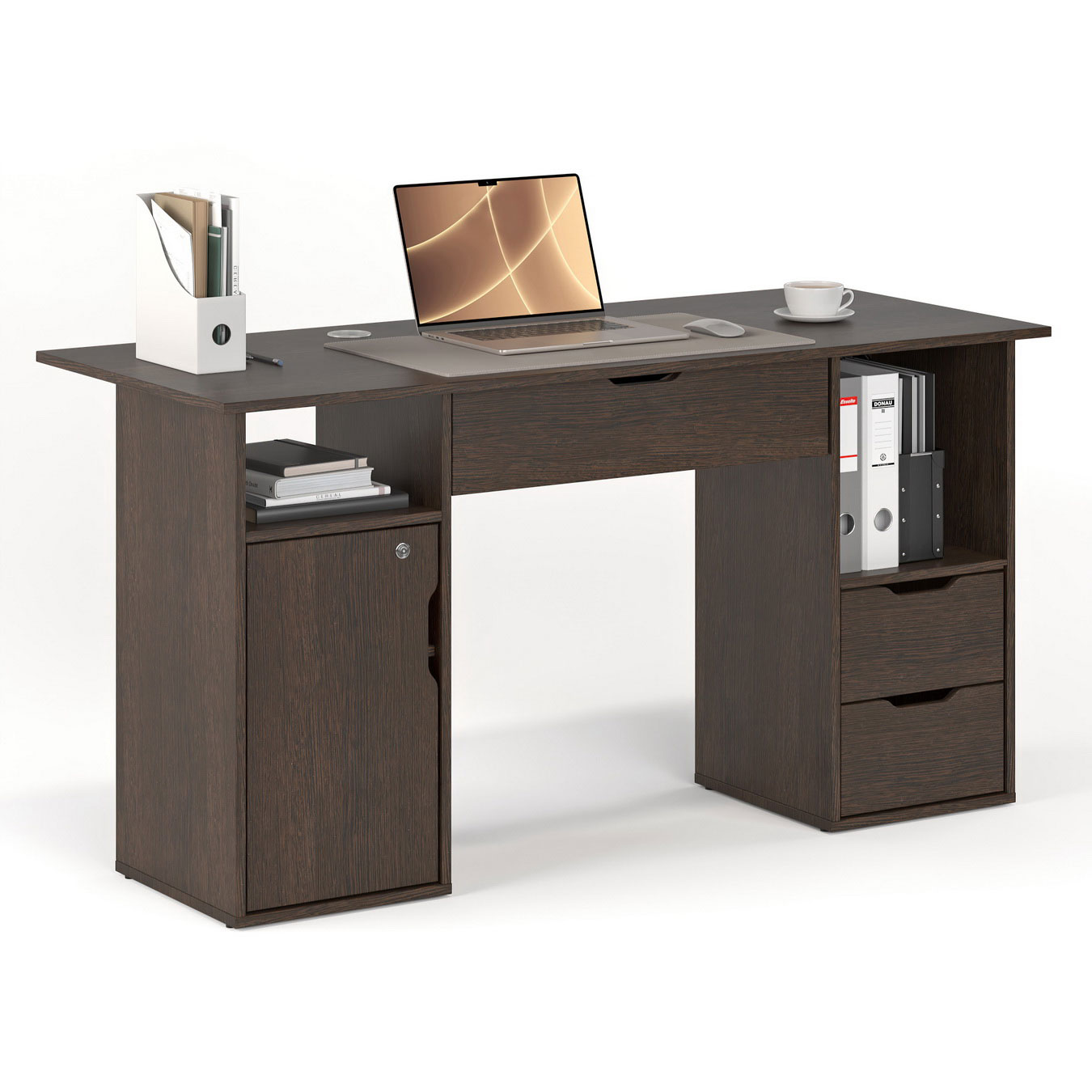 Стол МагМебель №74Я венге, Двухтумбовый письменный стол с двумя узкими и одним широким ящиками, высокой нишей для папок и дверцей с замком №74Я
Стол МагМебель №74Я венге, Двухтумбовый письменный стол с двумя узкими и одним широким ящиками, высокой нишей для папок и дверцей с замком №74Я