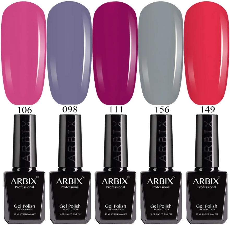 фото Набор гель-лаков arbix: 98, 106, 111, 149, 156