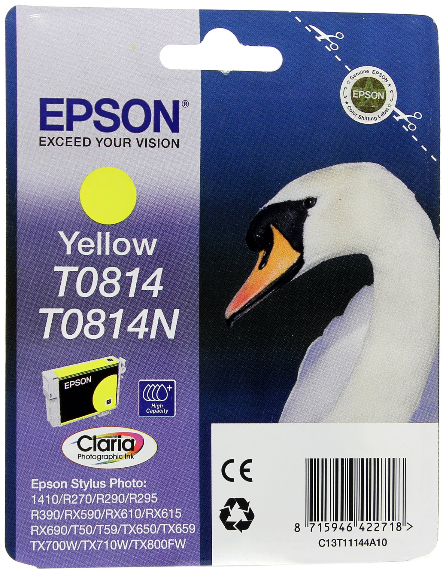 Картридж для струйного принтера Epson C13T08144A/C13T11144A10, желтый, оригинал, t0814
Картридж для струйного принтера Epson C13T08144A/C13T11144A10, желтый, оригинал, t0814