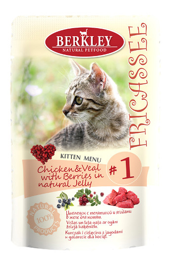 Консервы для котят Berkley Kitten Menu №1, с телятиной, цыпленким и ягодами в желе, 100г, Kitten Menu №1
Консервы для котят Berkley Kitten Menu №1, с телятиной, цыпленким и ягодами в желе, 100г, Kitten Menu №1