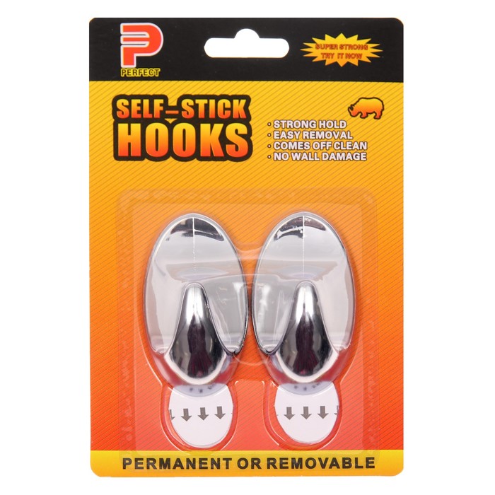 фото Крючки самоклеящиеся, круглые, с системой бесследного удаления, набор, хром, 7 х 4 см, 2 ш nobrand