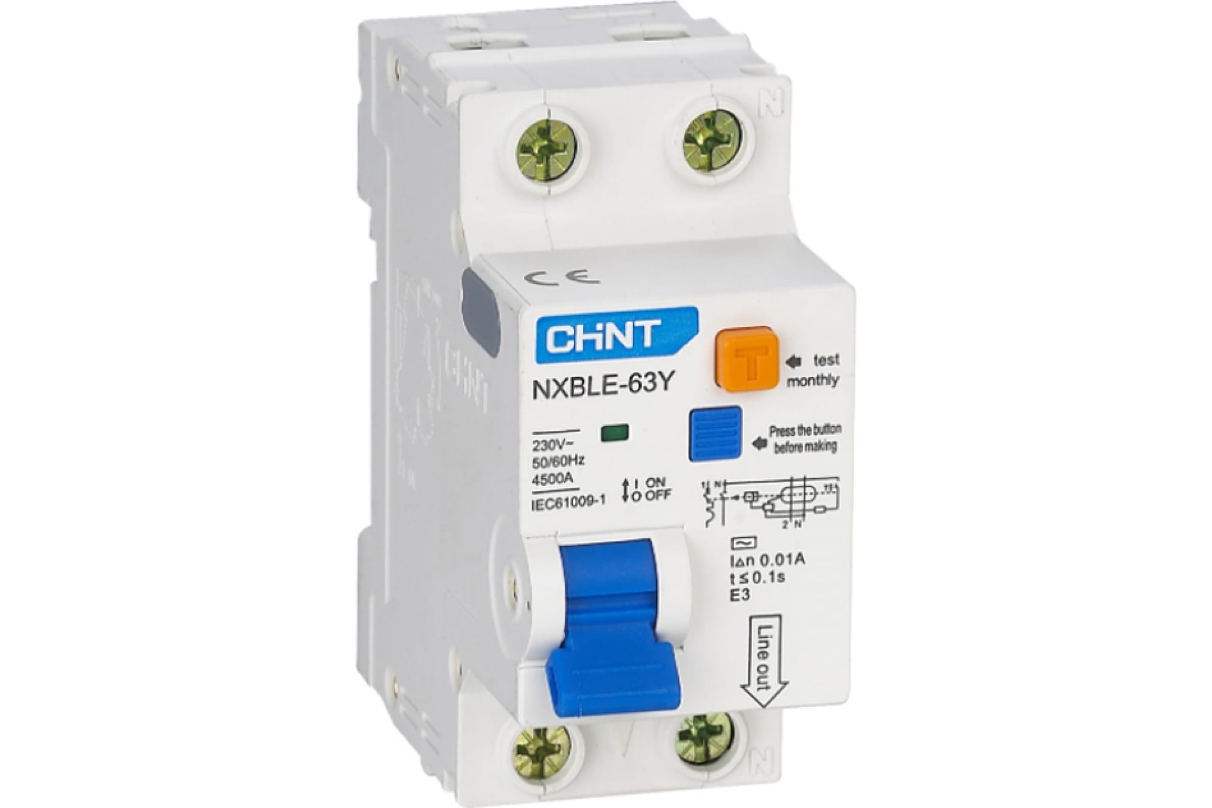 CHINT Диф. авт. выкл. NXBLE-63Y 1P+N 16А 30mA электронный тип AС, х-ка С, 4.5kA 105542
CHINT Диф. авт. выкл. NXBLE-63Y 1P+N 16А 30mA электронный тип AС, х-ка С, 4.5kA 105542