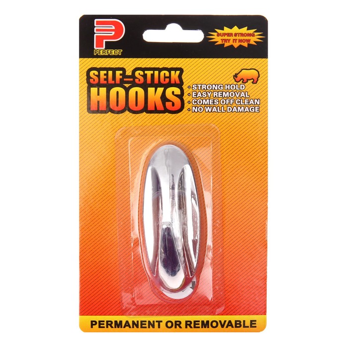 фото Крючок самоклеящийся, круглый, с системой бесследного удаления, хром, 3*8 см, 1 шт. nobrand