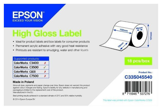 Бумага для принтеров Epson C33S045531 Premium Matte Label 102x51мм 650 этикеток, Premium Matte Label
Бумага для принтеров Epson C33S045531 Premium Matte Label 102x51мм 650 этикеток, Premium Matte Label
