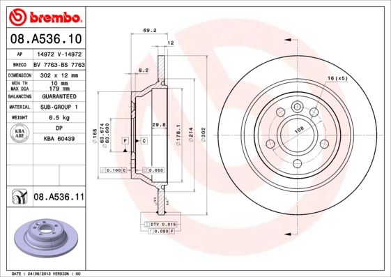фото Тормозной диск brembo 08.a536.11