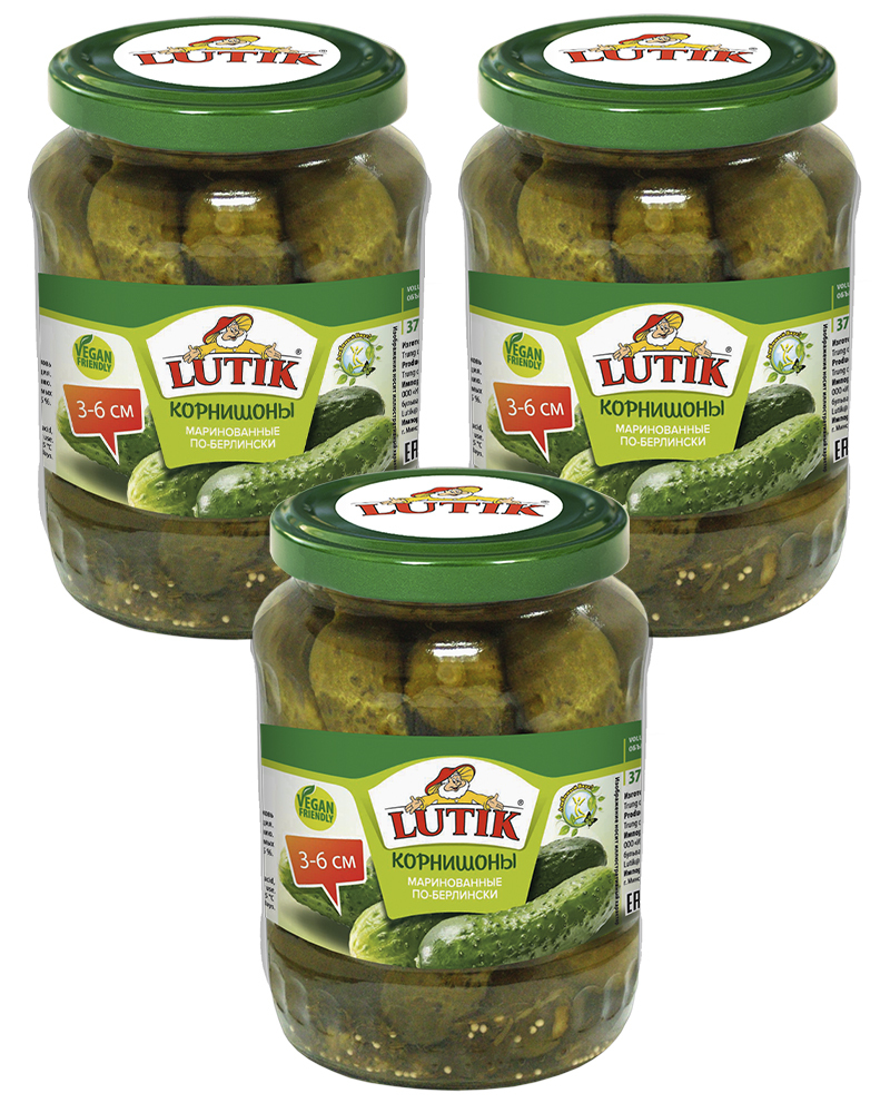 Корнишоны Lutik маринованные по-берлински 3-6 см, 720 мл - 3 шт
Корнишоны Lutik маринованные по-берлински 3-6 см, 720 мл - 3 шт