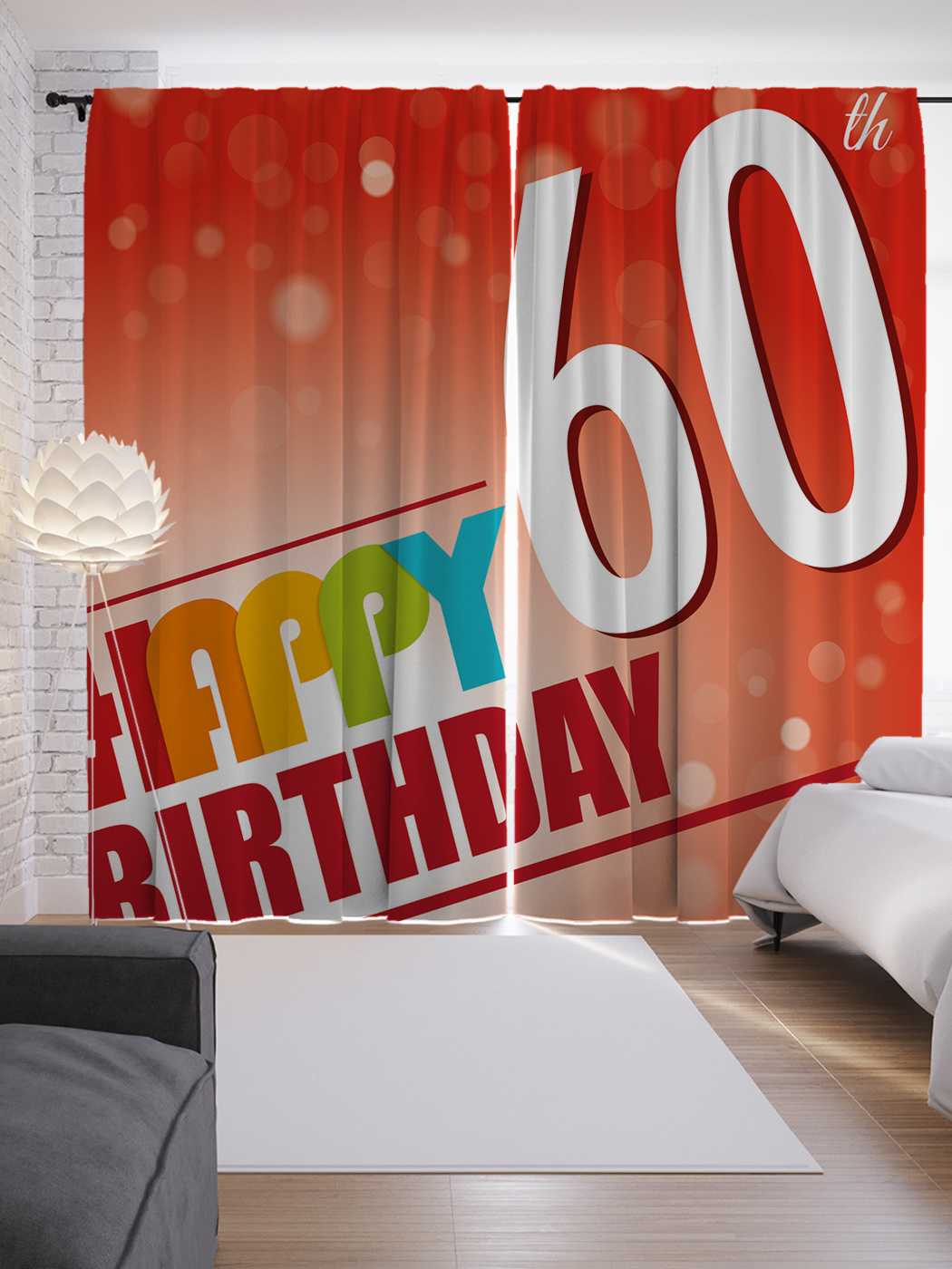 фото Шторы joyarty с фотопечатью "открытка на 60-летие" из сатена, 290х265 см