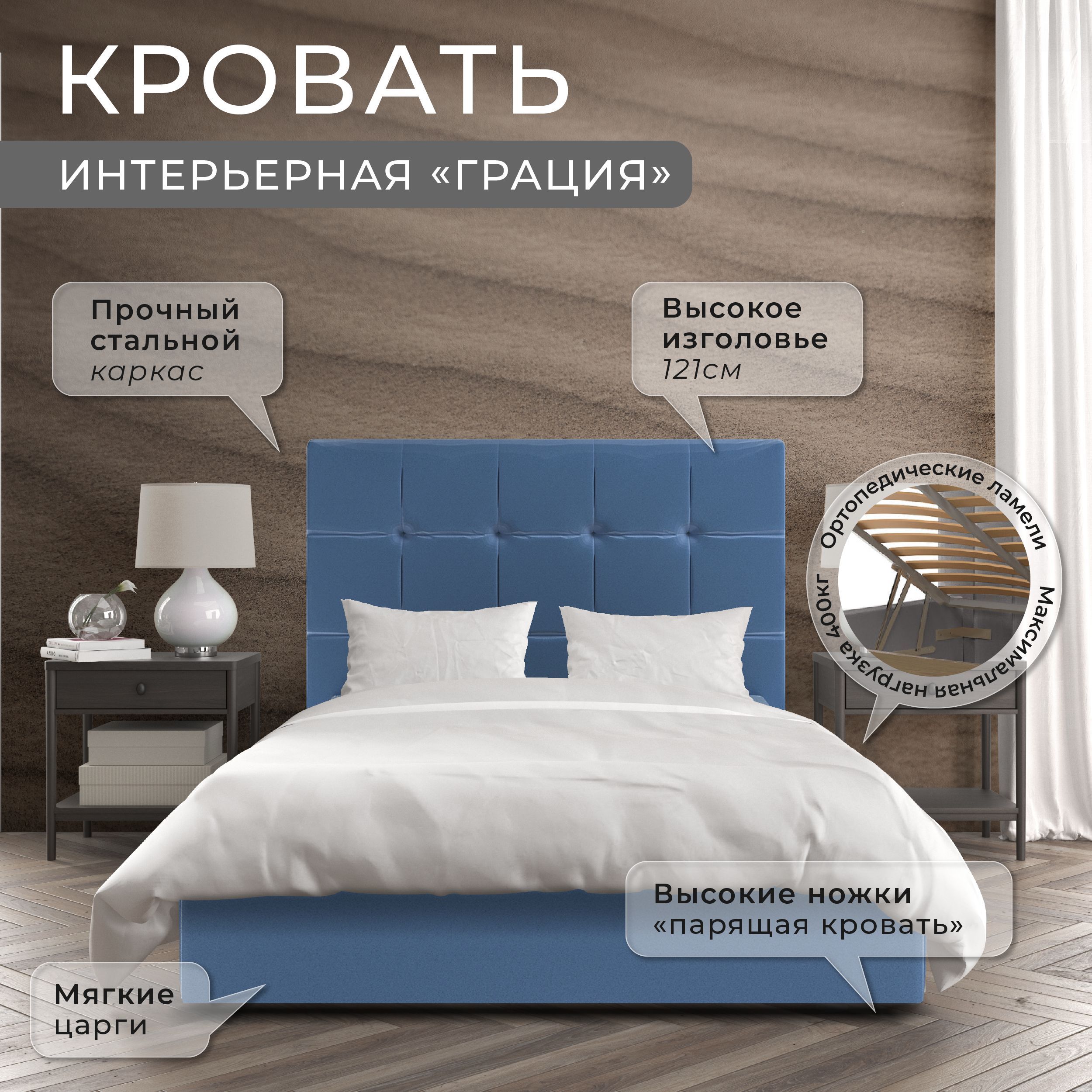 Односпальная кровать ФОКУС Грация 133х214х121 см светло-синий текстурный велюр/30013, Грация
Односпальная кровать ФОКУС Грация 133х214х121 см светло-синий текстурный велюр/30013, Грация