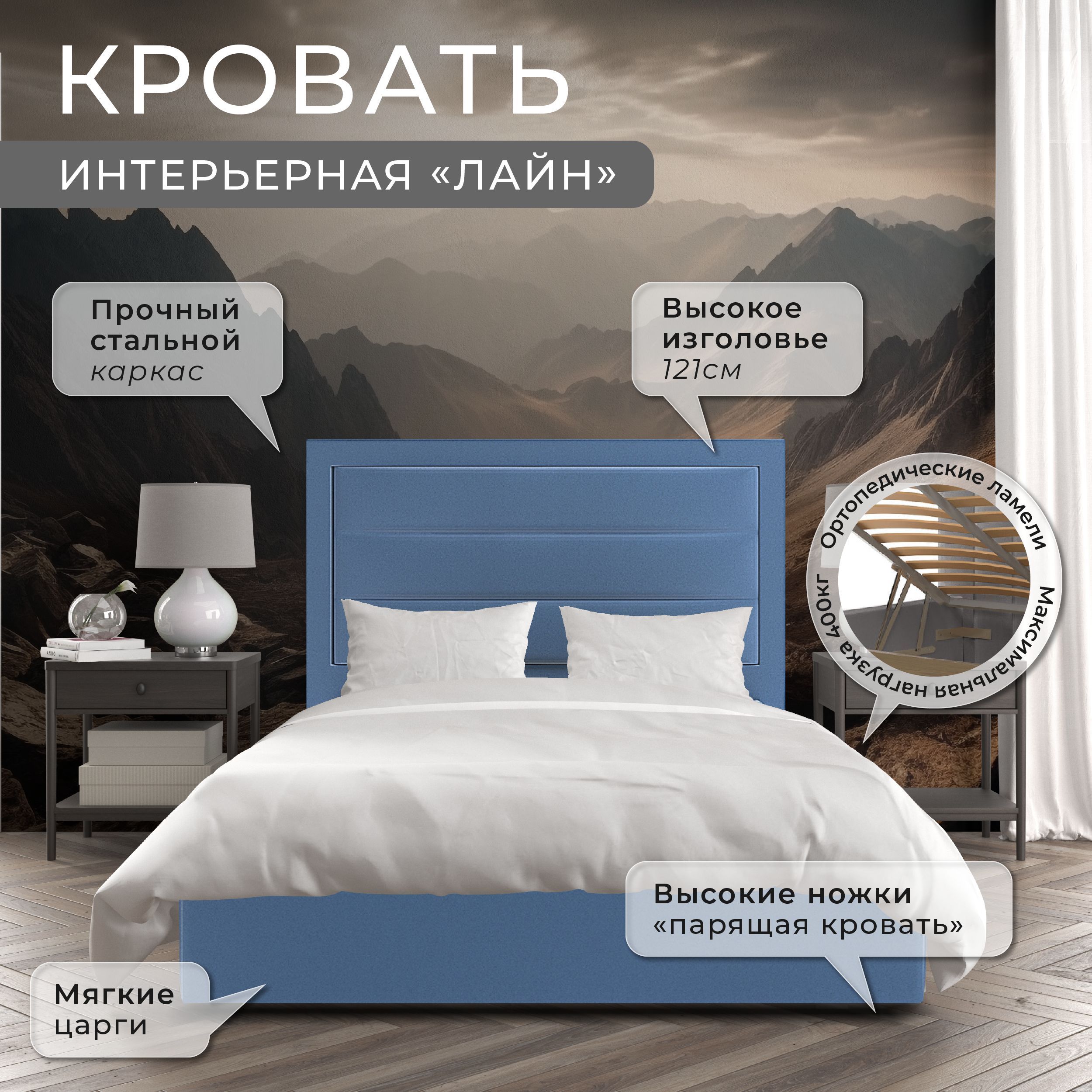 Двуспальная кровать ФОКУС Лайн 153х214х121 см светло-синий текстурный велюр /30255, Лайн
Двуспальная кровать ФОКУС Лайн 153х214х121 см светло-синий текстурный велюр /30255, Лайн