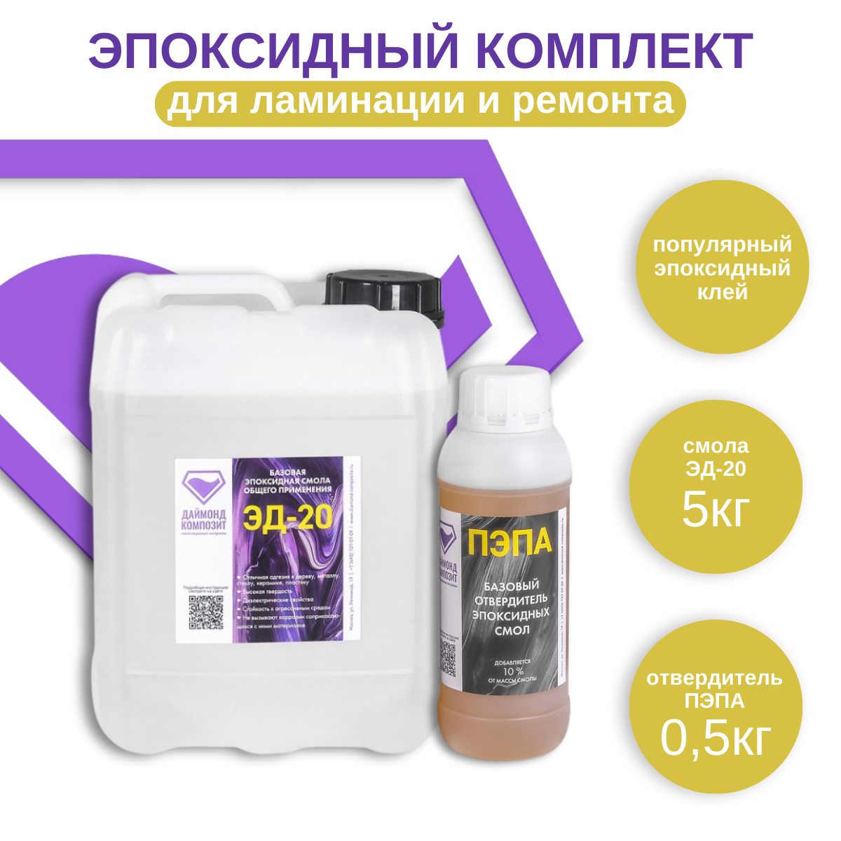 Эпоксидная смола Даймонд Композит ЭД-20 00767, 5кг с отвердителем ПЭПА 500г 00767, ЭД-20
Эпоксидная смола Даймонд Композит ЭД-20 00767, 5кг с отвердителем ПЭПА 500г 00767, ЭД-20