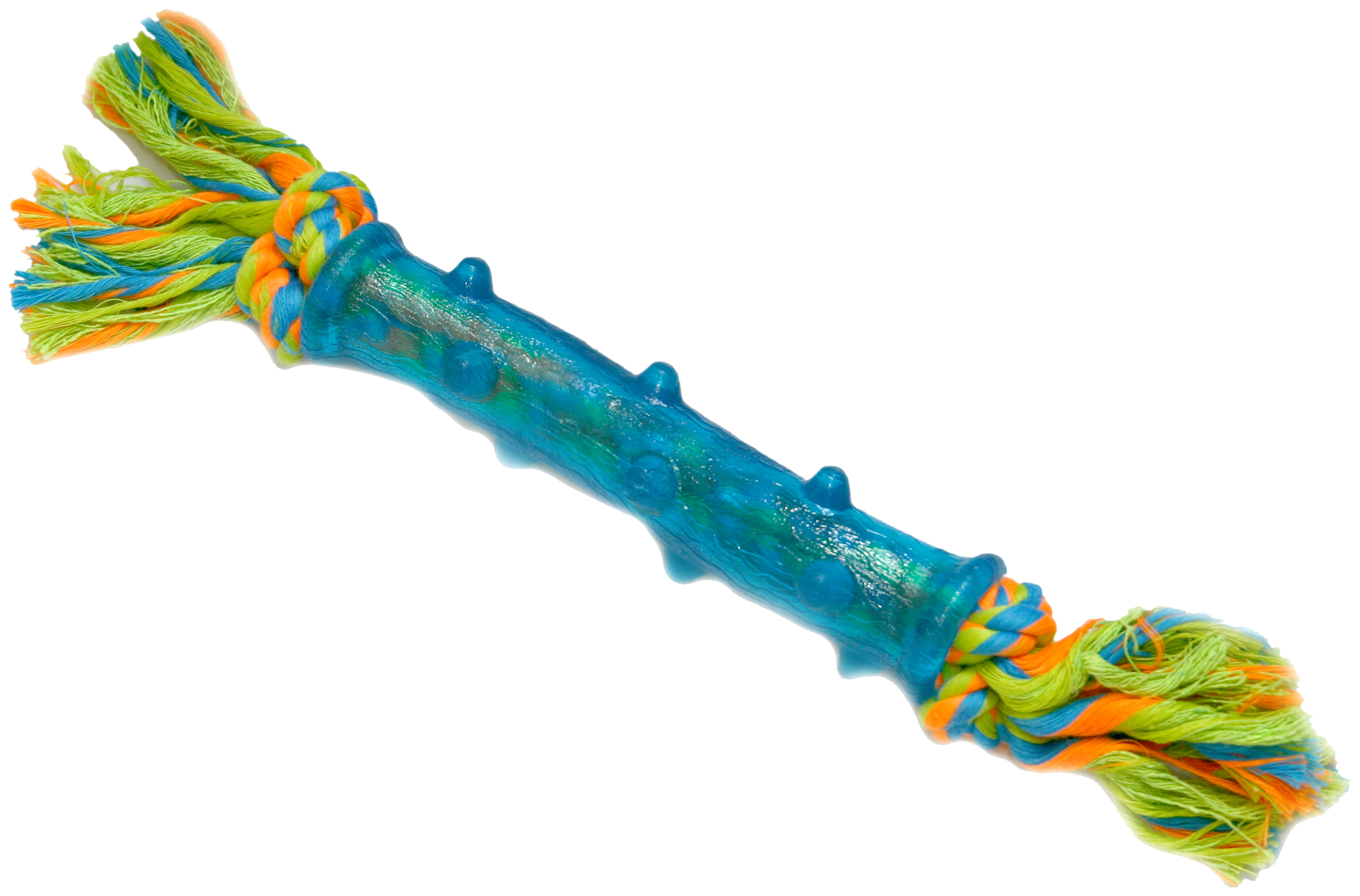 фото Грейфер для собак nems палка резиновая на цветном хлопковом канате средняя, длина 18 см