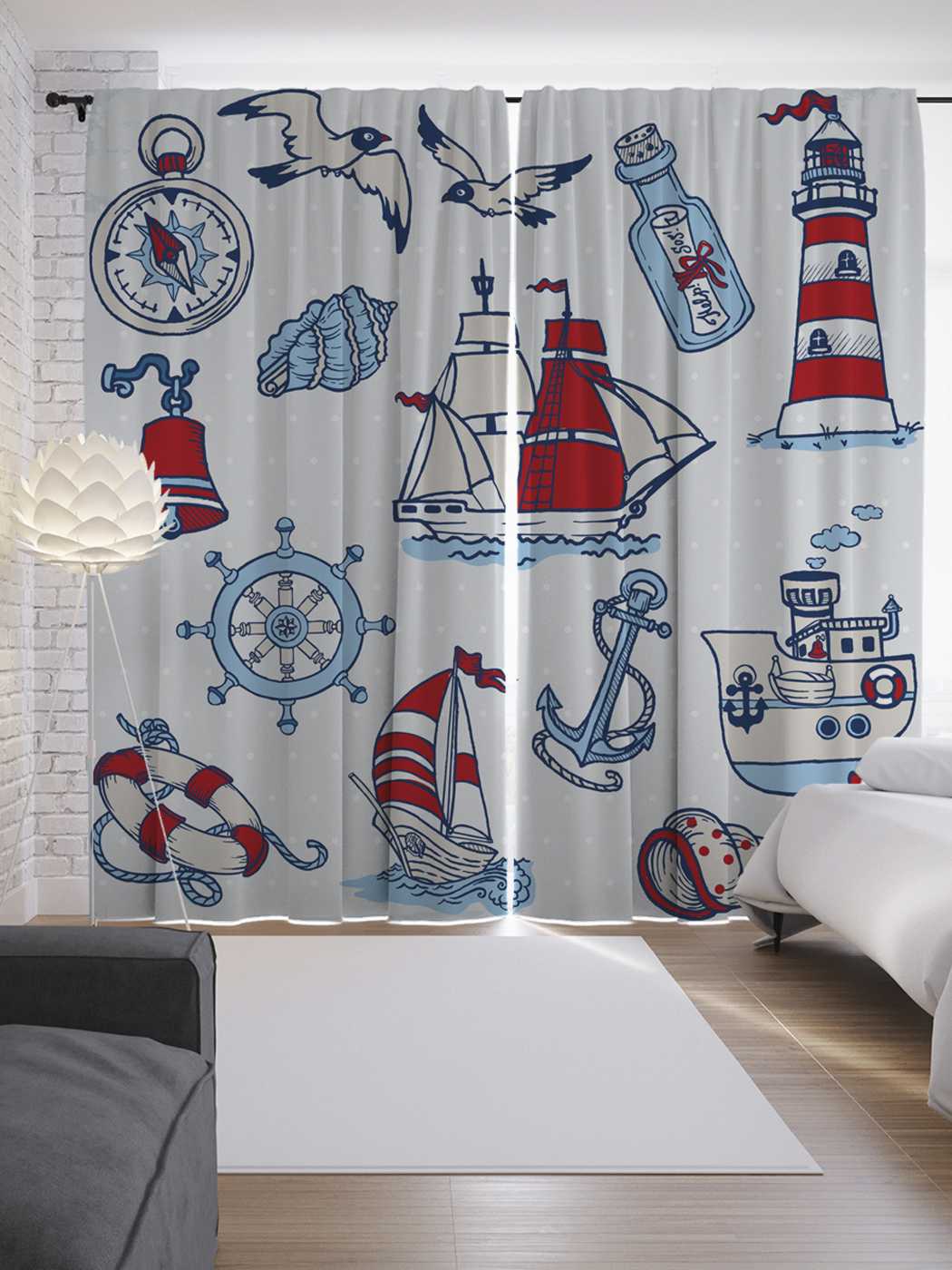 фото Шторы joyarty с фотопечатью "морской рассказ" из сатена, 290х265 см