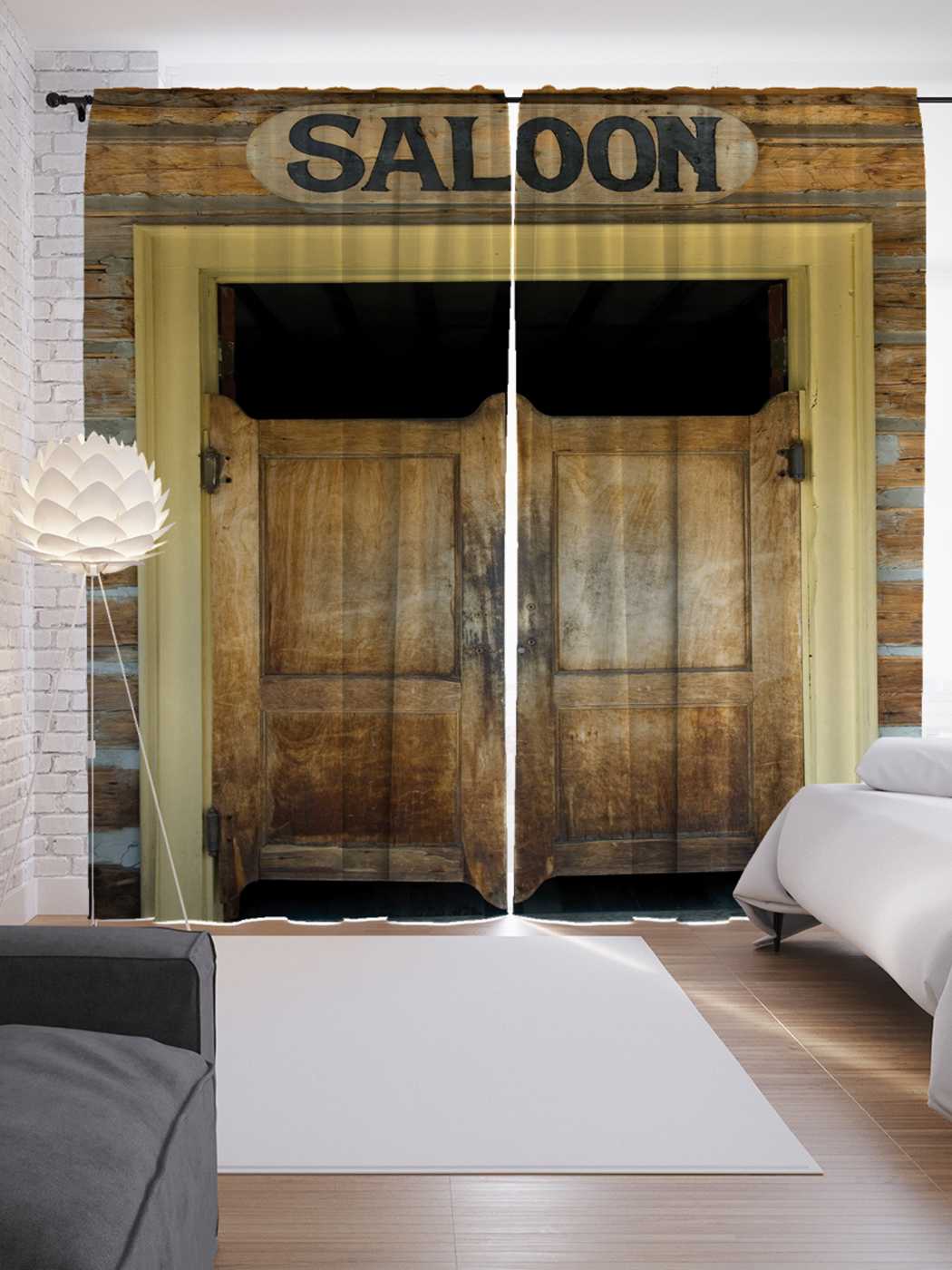 фото Шторы joyarty с фотопечатью "вход в салун" из сатена, 290х265 см