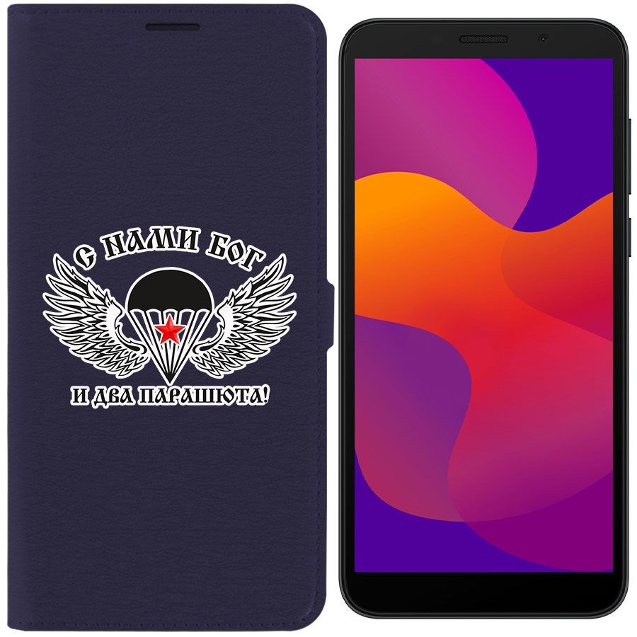 фото Чехол krutoff eco book для honor 9s с нами бог (синий)