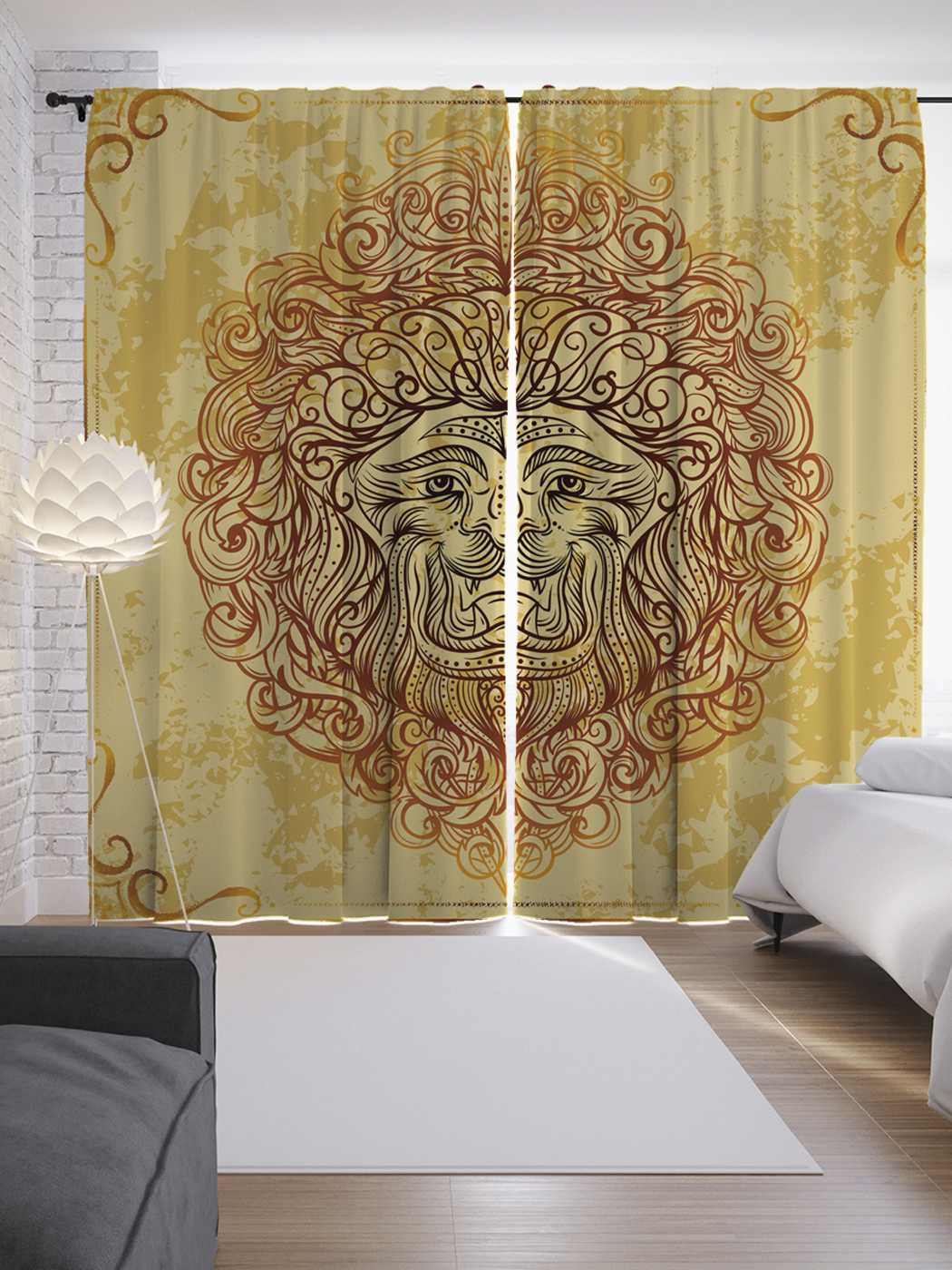 фото Шторы joyarty с фотопечатью "львиный узор" из сатена, 290х265 см