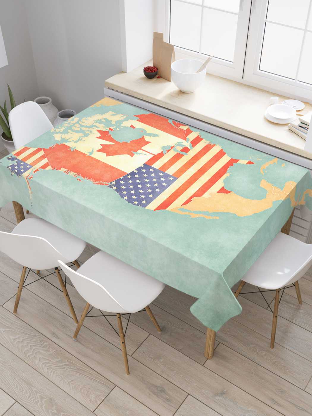 Скатерть прямоугольная JoyArty "Канада и Америка" из оксфорда, 120x145 см, Канада и Америка