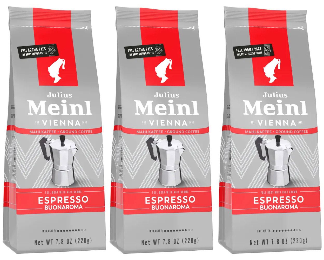 Кофе молотый Julius Meinl Espresso Buonaroma Венский завтрак Ароматный, 220 г х 3 шт, julius-buo220-3
Кофе молотый Julius Meinl Espresso Buonaroma Венский завтрак Ароматный, 220 г х 3 шт, julius-buo220-3
