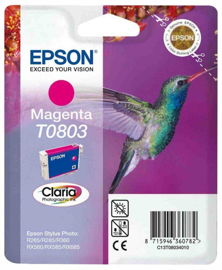 Картридж для струйного принтера Epson C13T08034011 / C13T08034021, пурпурный, оригинал, t0803
Картридж для струйного принтера Epson C13T08034011 / C13T08034021, пурпурный, оригинал, t0803
