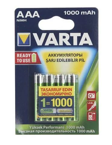 Аккумулятор VARTA PROFESSIONAL ACCU AAA (LR03) / 1.2 В/ 1000 мАч/ NiMH 4 штуки в блистере
Аккумулятор VARTA PROFESSIONAL ACCU AAA (LR03) / 1.2 В/ 1000 мАч/ NiMH 4 штуки в блистере