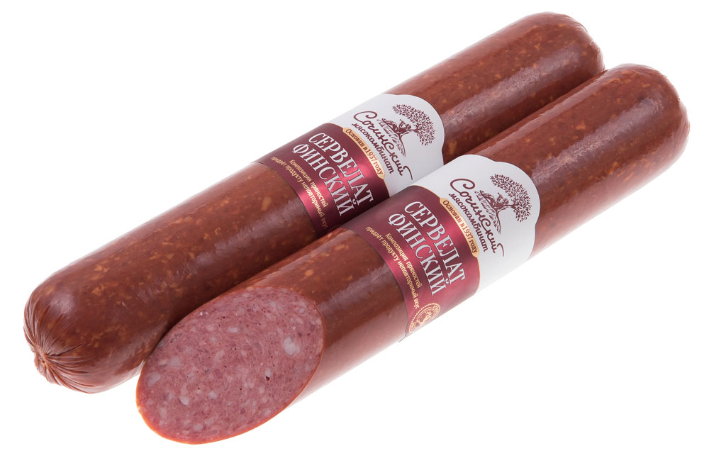 Колбаса Сочинский мясокомбинат Сервелат Финский 1 сорт варено-копченая 600 г 
Колбаса Сочинский мясокомбинат Сервелат Финский 1 сорт варено-копченая 600 г