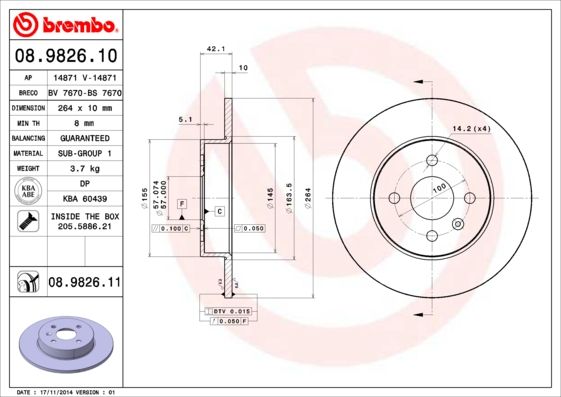 фото Тормозной диск brembo 08.9826.10