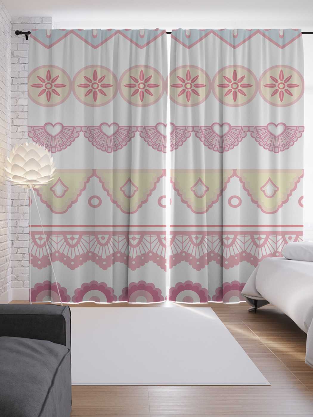 фото Шторы joyarty с фотопечатью "орнаменты с сердцами" из сатена, 290х265 см