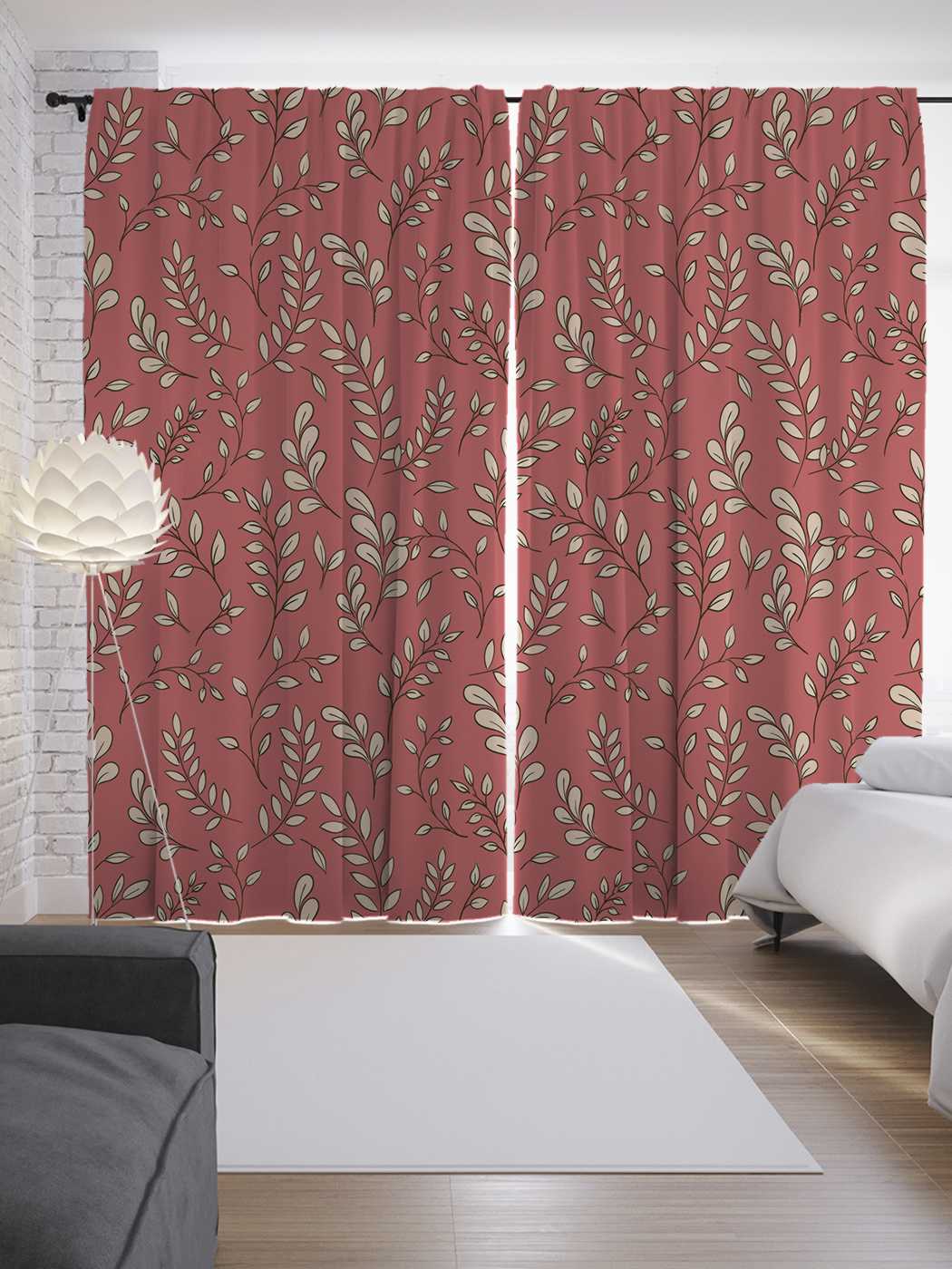 фото Шторы joyarty с фотопечатью "веточки с листьями" из сатена, 290х265 см