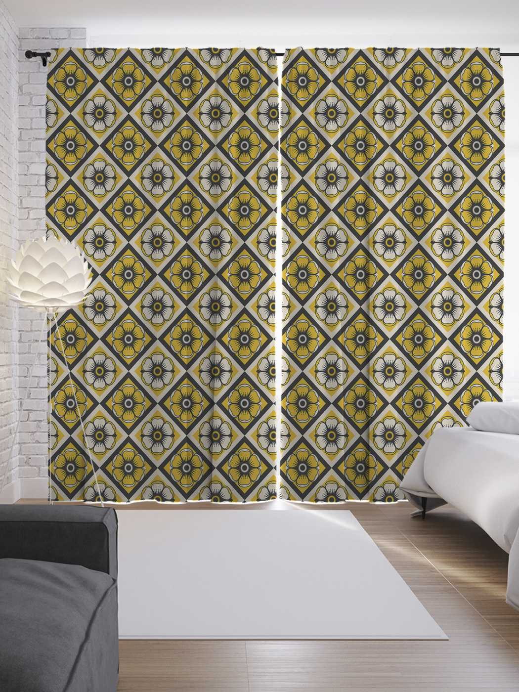 фото Шторы joyarty с фотопечатью "цветочные ромбы" из сатена, 290х265 см