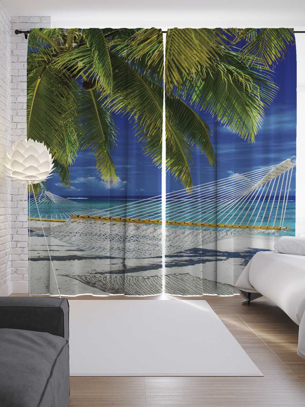фото Шторы joyarty с фотопечатью "тропический лежак" из сатена, 290х265 см