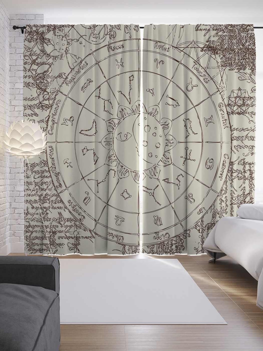 фото Шторы joyarty с фотопечатью "винтажный гороскоп" из сатена, 290х265 см