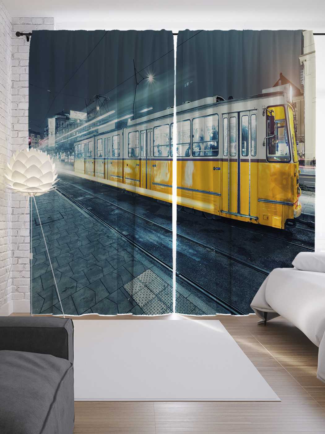фото Шторы joyarty с фотопечатью "скоростной трамвай" из сатена, 290х265 см