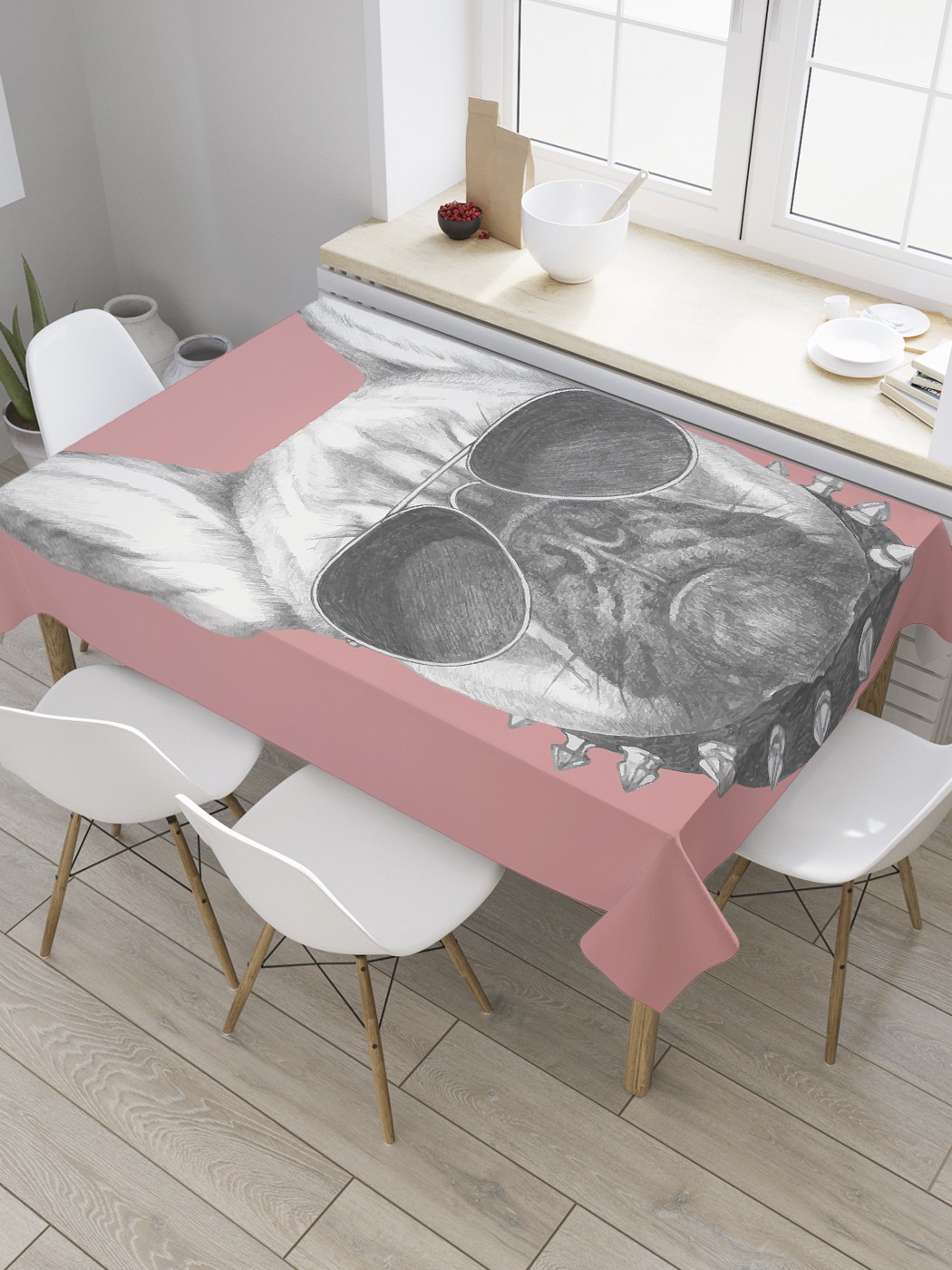 фото Скатерть прямоугольная joyarty на кухонный стол "ошейник с шипами" из оксфорда, 180x145 см