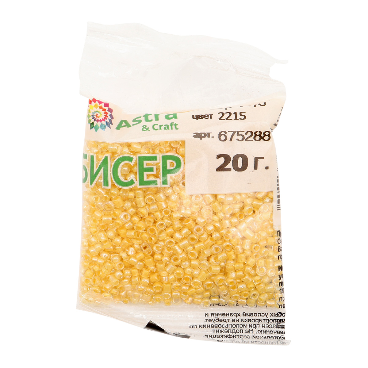Бисер Astra&Craft стекло, 11/0 (2215 желтый прозрачный с цветным центром), 20г*10упак
Бисер Astra&Craft стекло, 11/0 (2215 желтый прозрачный с цветным центром), 20г*10упак