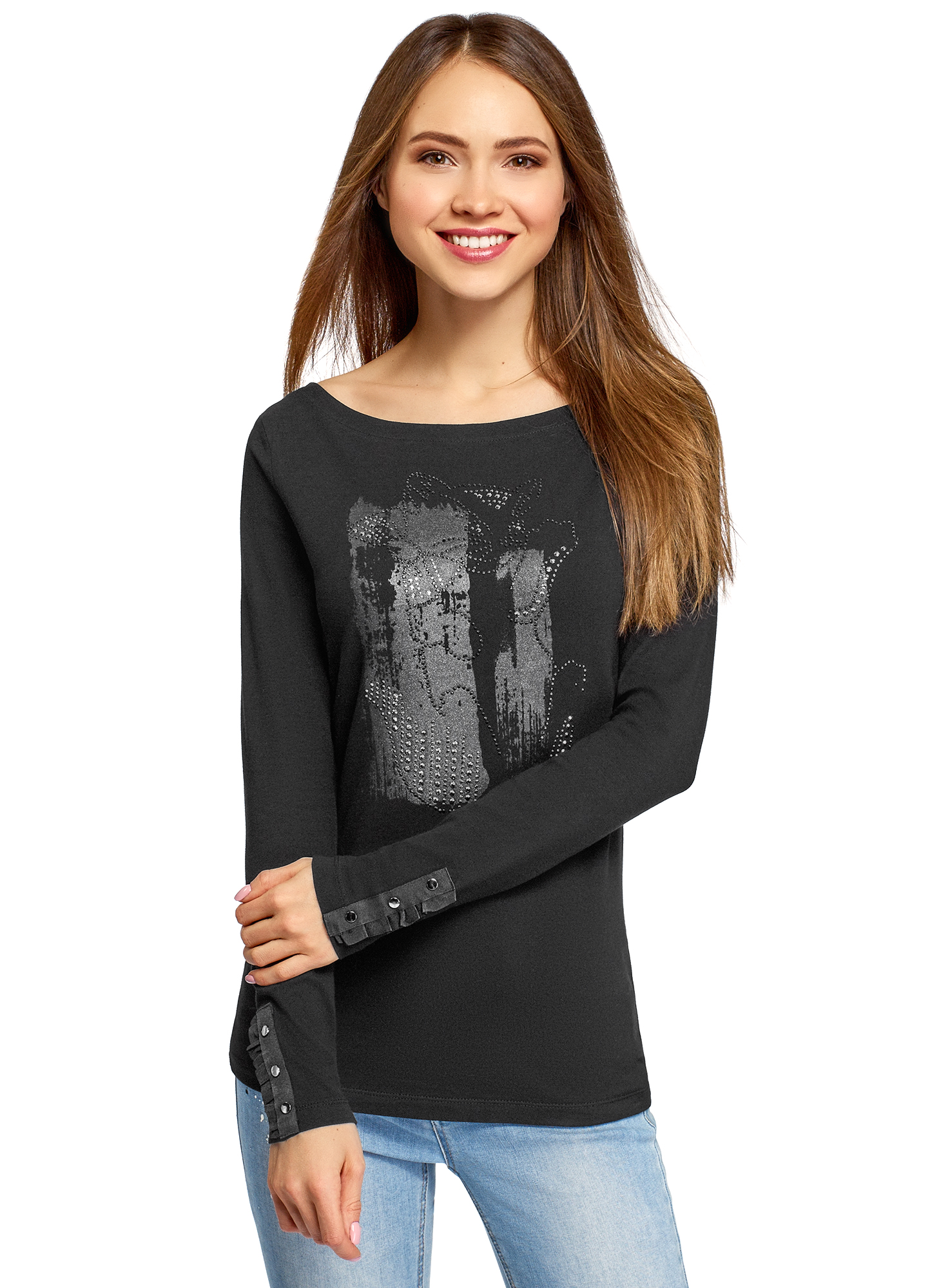 Лонгслив женский oodji 14201047-1 черный XS, 14201047-1 
Лонгслив женский oodji 14201047-1 черный XS, 14201047-1