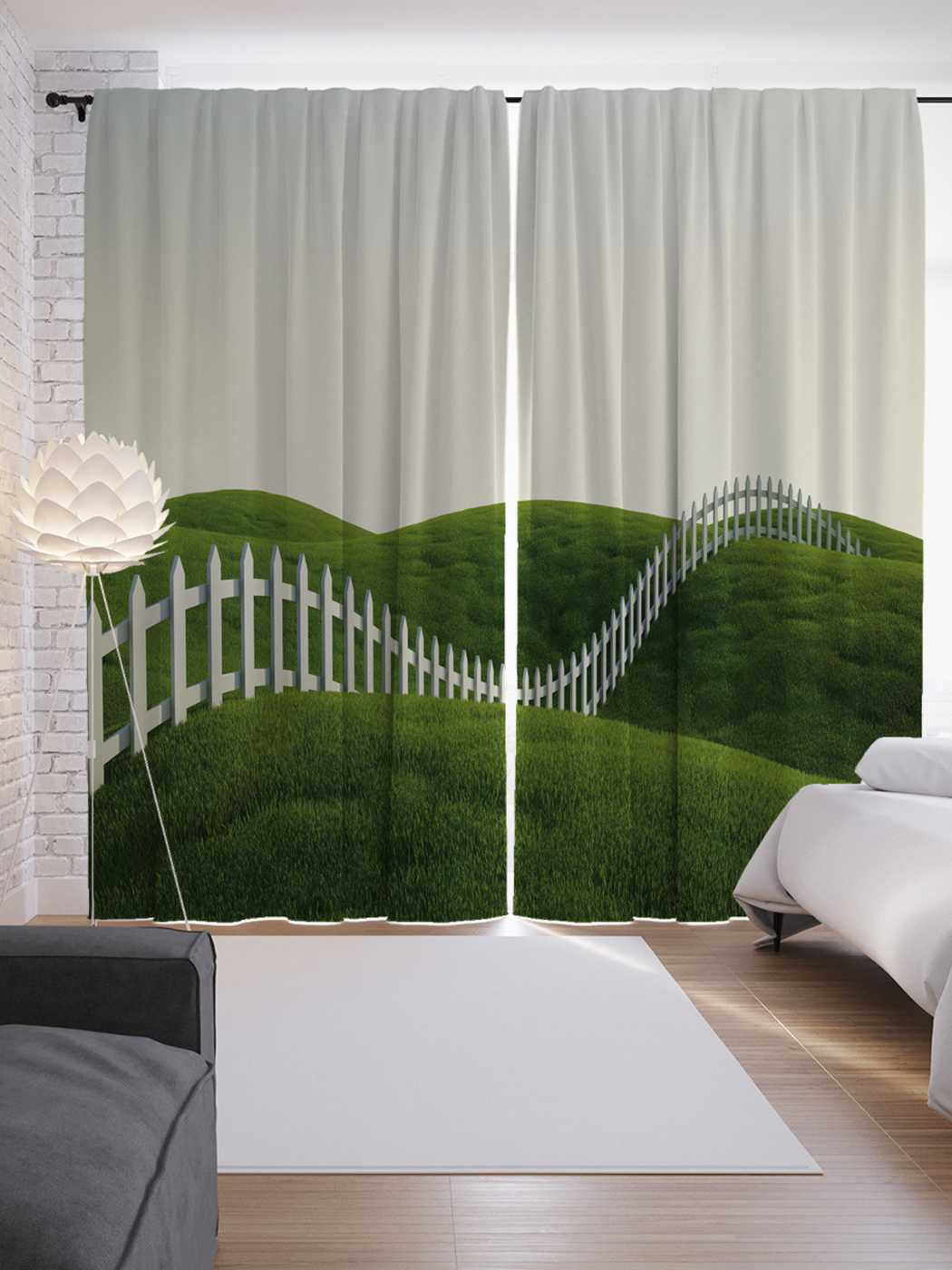 фото Шторы joyarty с фотопечатью "волнистый заборчик" из сатена, 290х265 см